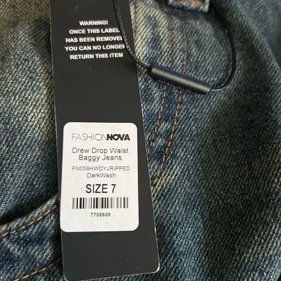 Fashion Nova Drew Drop Waist Baggy Jeans - Dark Wash Size 7 - Picture 2 of 5